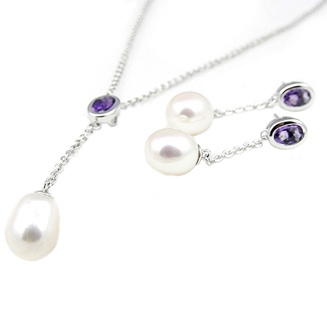 Amethyst Freshater Pearl Necklace
